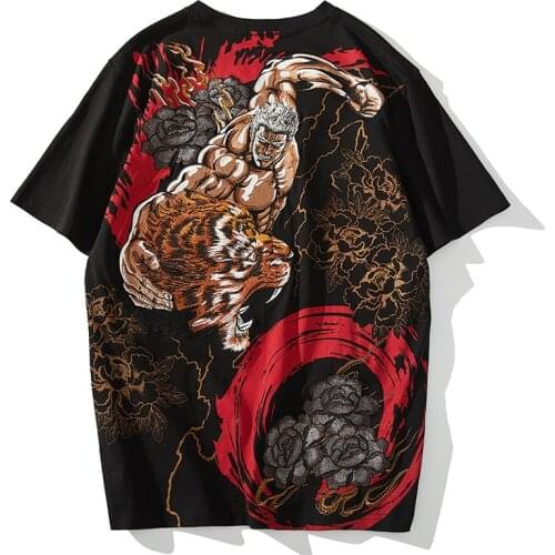 2020 new embroidery Rao tiger Japanese heavy fashion brand mens T-shirt personality trend summer Chinese style mens clothing