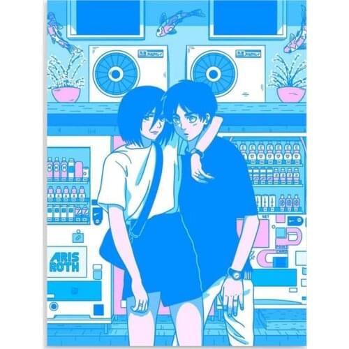 HD Printed Mikasa and Eren Poster Wall Art Vending Machine Canvas Painting Home Decor Bedroom Modular Anime Role Pictures Framed