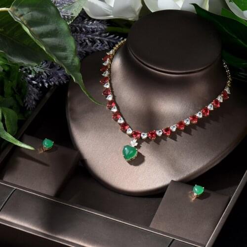 HIBRIDE Fashion Wedding Necklace Earrings Accessories Cubic Zirconia Heart Shape Bridal Womens Jewelry Set Bijoux femme N-40