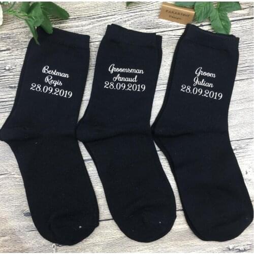 Personalize names wedding groom best man groomsman navy socks Bachelorette father of the bride groom usher sock birthday gifts