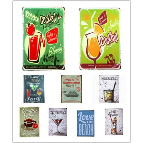 Cocktail Menu Metal Tin Sign Vintage Metal Crafts Home Decor Art Poster Iron Painting Bar Pub Club Tavern Wall Decor Plaques