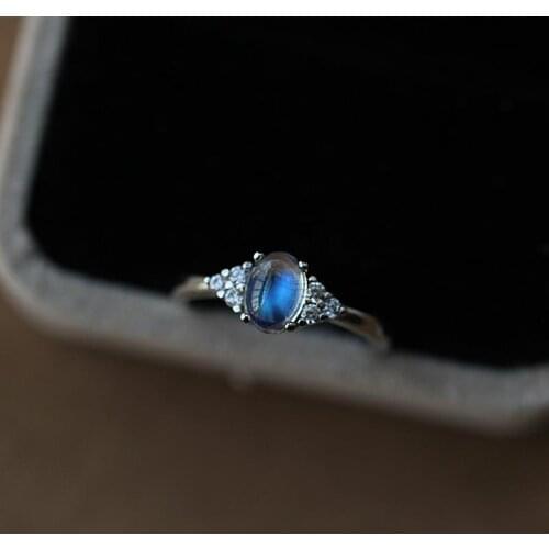Original craft egg surface oval moonstone inlaid zircon opening adjustable ring light luxury noble charm women silver jewelry