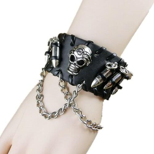 Goth bracelet personality leather skull bullet alloy bracelet men chain bracelet generation hair Hallowmas anime men women