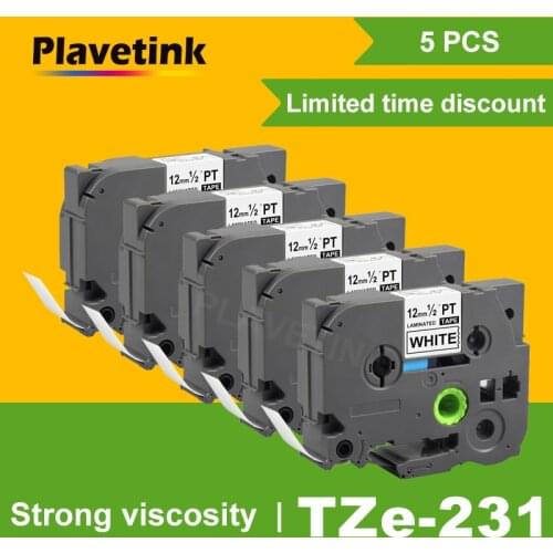 Plavetink 5 PCS tze231 tape 12mm 31 Colors TZe Laminated Tape TZe-231 TZe 231 Compatible Brother P-Touch for Label Printer