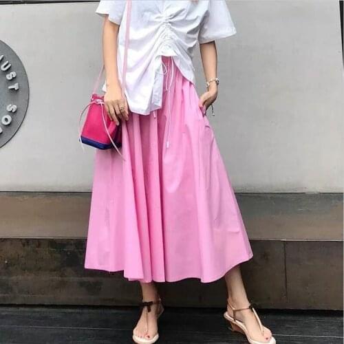 Summer 2020 Women Long Skirts Autumn Casual Loose High Waist Maxi Skirts Solid Vintage Holiday Skirts Plus Size 6XL 7XL