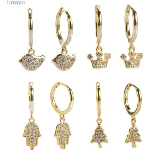 LOZOYA 925 Sterling Silver Hand Drop Earrings Jewellery For Woman Circle Hamsa hand Wedding Earrings Crystal Zircon CZ Luxury