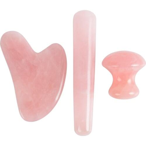 Rose Quartz GuaSha Massager Tools Set Mushroom Cool Heart Design Gua Sha Wands Skin Care Beauty Women Body Relax Massage