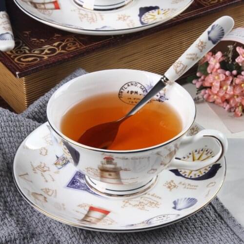 Nordic Style Bone China Coffee Cup Saucer Spoon Set 220ml British Cafe Porcelain Tea Cup Advanced Ceramic Teacup