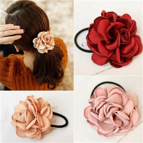 New Girls Hair Accessories Simulation Flower Cloth Elastic Hair Bands Rose Hair Ties Woman Accesories Wholesale