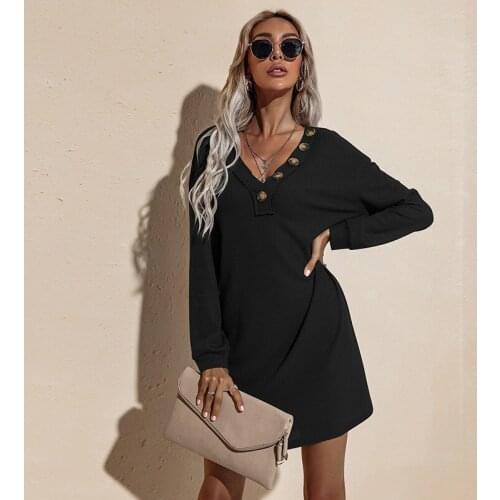 2021 Autumn and Winter New Womens Clothing V-neck Sexy Hip Knitwear Dress