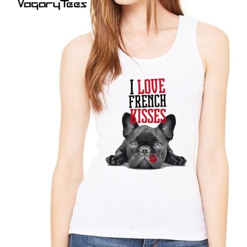 New style I Love French Kiss Women tank top French Bulldog lovers print Tops summer fashion casual Tops lovely Cool clothing