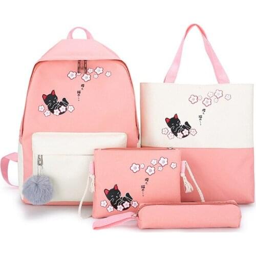 New Fashion Women School Backpacks Nylon Schoolbag For Teenagers Girls Cute Student Bag Boys Bolsas Mochilas 4Pcs/set