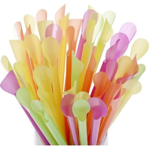 150pcs Disposable PP Drinking Straws Spoon Dual Use Milkshakes Shaved Ice Pub Slush Puppies Straw Party Bar Drink Accessories