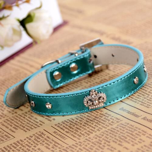 Rhinestone Puppy Dog Collar Pu Leather Collar For Dogs Rhinestones Crown Charm Pet Necklace Dog Supplies