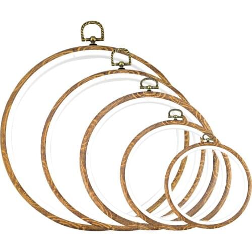 Plastic Wood Hoop DIY Needlecraft Embroidered Round Imitation Wood Brown Craft Cross Stitch Grain Hand Sewing Accessories