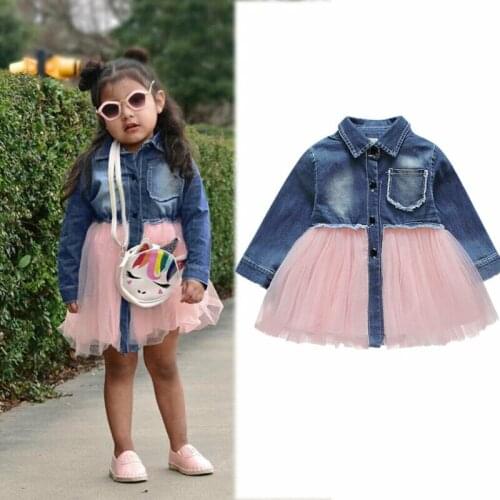 Baby Girl Dress Denim Mesh Princess Girl Dress Long Sleeve Kids Dresses for Girls 2019 New Spring Autumn Toddler Girl Clothing