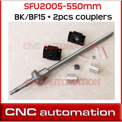 RM2005 Ball Screw SFU2005 L= 550mm Rolled Ballscrew + BK BF15 end support + 2pcs coupler 8*12mm