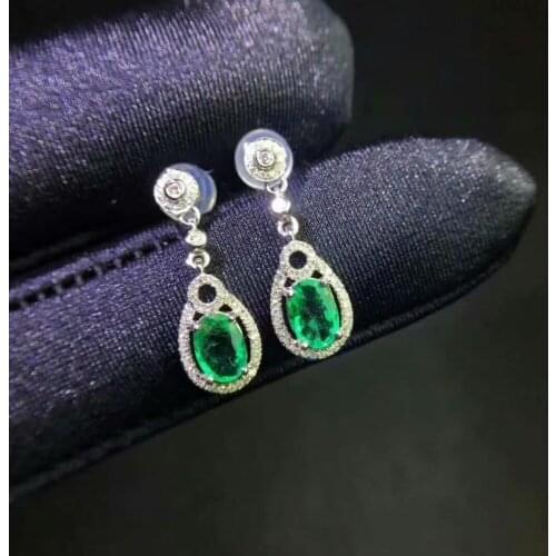 SHILOVEM 925 sterling silver Natural Emerald stud earrings classic fine Jewelry women wedding wholesale 4*6 jce040605agml