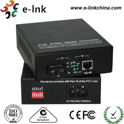 SM Dual Fiber 20KM 10/100/1000Mbps 15.4W PoE Media Converter Built-in Power Supply