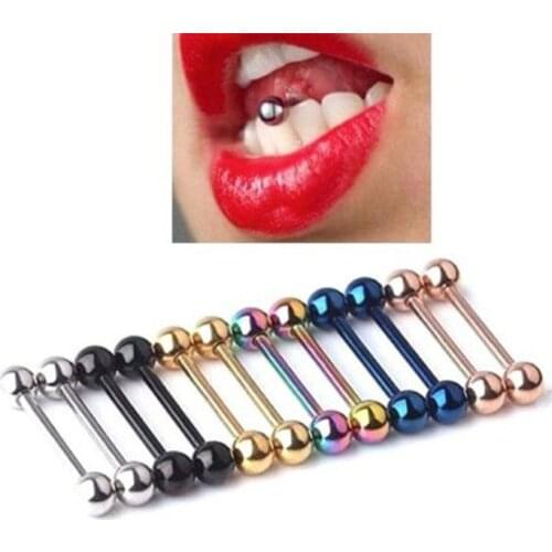 2021 New Fashion The Plating Color Steel Stainless Steel Rods Tongue Nailed Double Ball Dumbbell Milk Body Piercing Jewelry