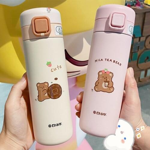 350/450ML Cartoon Bear Thermos Bottle Mug Cute Bouncing Water Bottle 304 Stainless Steel Vacuum Flask Cup