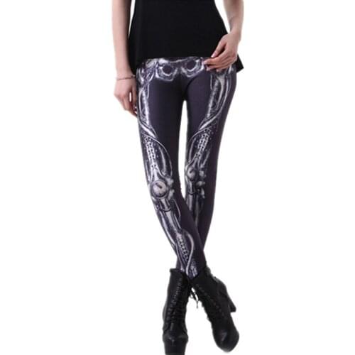 DOUBCHOW Womens Black Skeleton 3D Printing Leggings Pants 2018 Maiden Teenagers Spandex Shiny Leggings Skinny Footless Plus Size