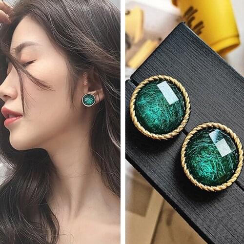 Peacock Blue Round Shaped Earrings Simple Metal Vintage Earrings For Women Fashion Jewelry Girls Earring Brincos 2020