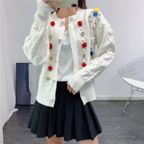Fashion 2021 autumn Designer winter knitted cardigan women single breasted embroidery argyle long sleeve sweater japan style top