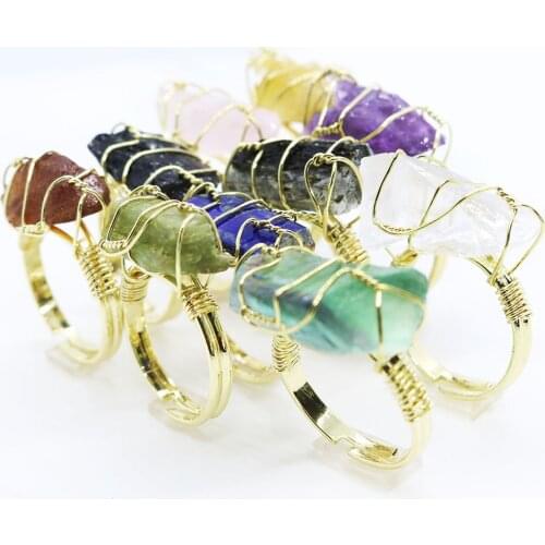 Exquisite Wrap thread Natural Druzy Stone Ring For Women Classic Natural Crystal Semi Gem Knuckle Ring Everyday Wear Rings