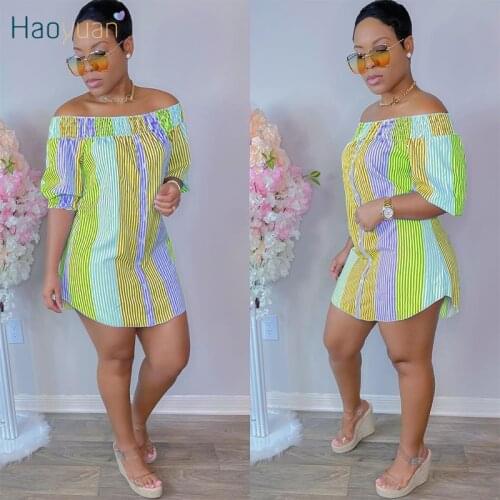 HAOYUAN Striped Off Shoulder Bodycon Mini Shirt Dress Sexy Club Outfits for Women Irregular Backless Birthday Party Tube Dresses