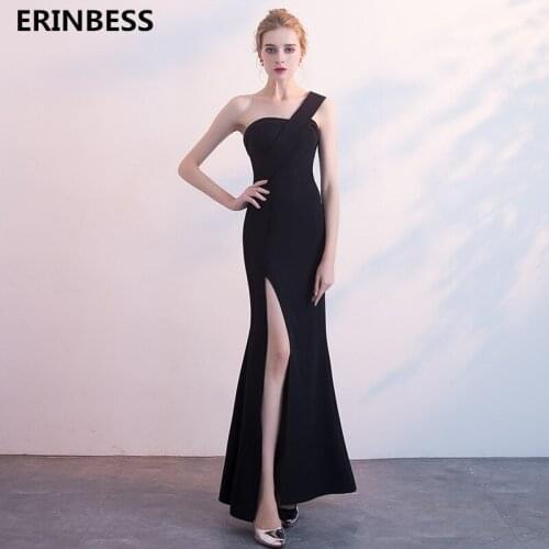 2019 Vestido De Festa Sexy One-Shoulder Black Mermaid Evening Dresses Long Dress Robe De Soiree Side Slit Evening Dress Vestidos