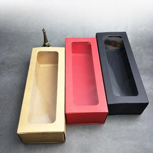 10pcs-25*9*6.5cm Drawer Kraft Paper Box with clear window Candy Cookies chocolate Packaging Boxes for Wedding Party Favor