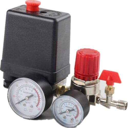 240V AC Regulator Heavy Duty Air Compressor Pump Pressure Control Switch 4 Port Air Pump Control Valve 0.5-0.8MPA With Gauge