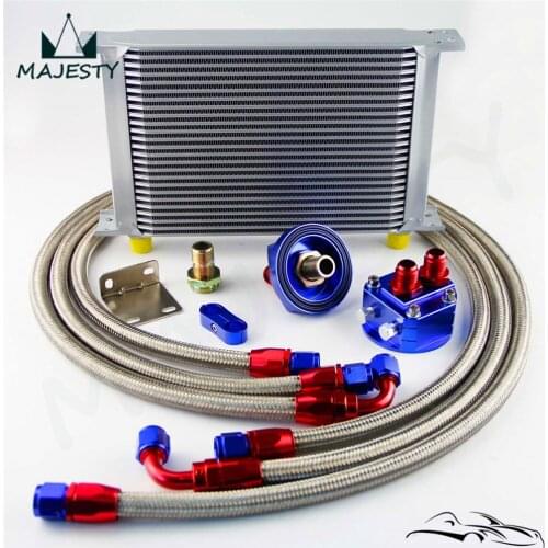 25 Row AN-8/AN8 Engine Oil Cooler Silver+ Filter Relocation hose Kit