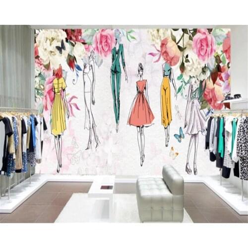 Beibehang custom 3D wallpaper watercolor flower beauty retro personality fashion beauty clothing store background 3D wallpaper
