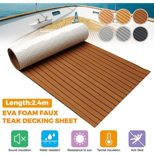 8 Styles 2400mm Self-Adhesive EVA Foam Decking Sheet Faux Teak Synthetic Boat Marine Flooring Accessories Brown Gray Striped