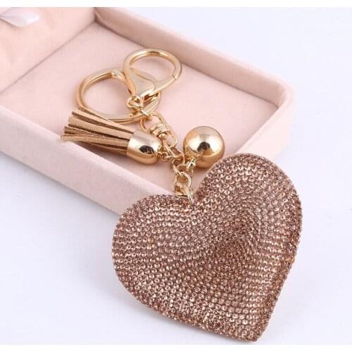 Heart Keychain Leather Tassel Key Holder Metal Crystal Key Chain Keyring Charm Bag Auto Pendant Gift Wholesale Price