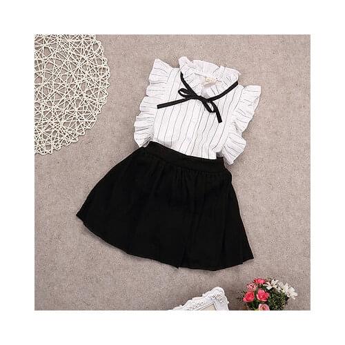 Citgeett Childrens clothing new summer girls Peter Sleeve shirt+ short skirt set kids clothes suit