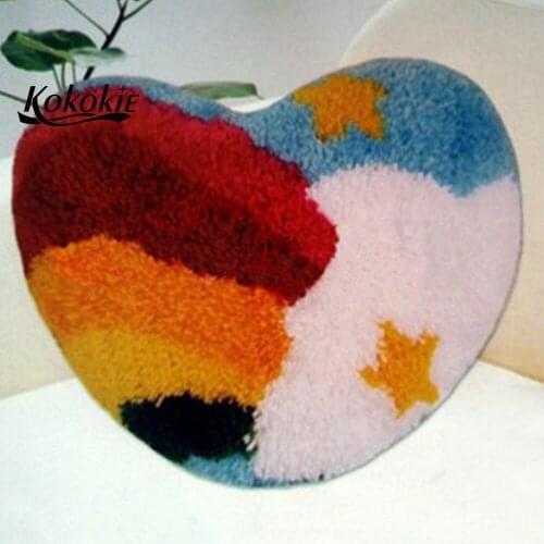 Diy rug tapijt latch hook kits rug heart printed floor mat home decoration needle for carpet embroidery handwerken knooppakket