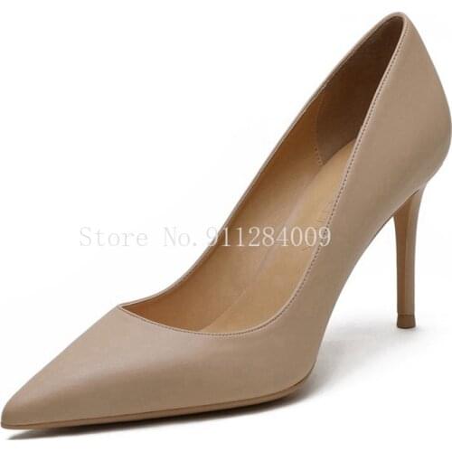 Hot Sale Women Pumps Sheepskin Genuine Leather 6CM/8CM/10CM Thin High Heels Slip On Spring Autumn Elegant Dress Shoes Woman A010