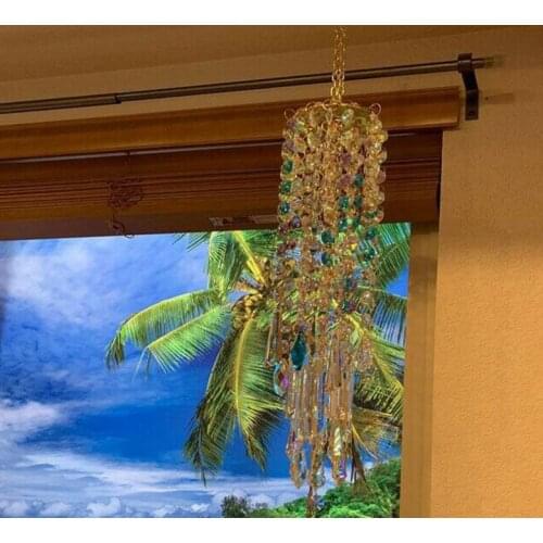 Crystal Wind Chime Chandelier Coloful Prisms Sun Catcher Sparkle Pendant Garden Decor Beads Hanging Rainbow Maker 2pcs/lot