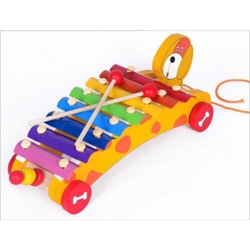 Childrens Xylophone Wooden Toy Musical Instrument Drag Animal Dog & Caterpillar Xylophone Montessori Baby Kindergarten Supplies
