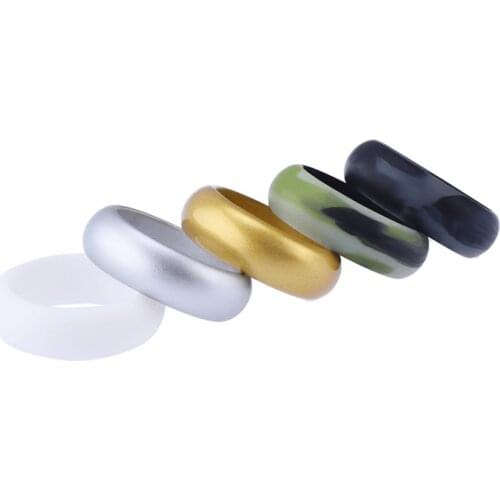 5pcs Rubber Silicone Finger Ring Gold silver color Camouflage Size 6-12 Flexible Hypoallergenic Crossfit Wedding Engagement