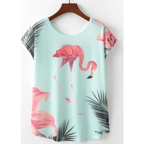 Summer New Women T-Shirts Harajuku Kawaii Cute animal Flamingo Printing T shirt Causal O-Neck Short Sleeve Loose Tops Tshirt