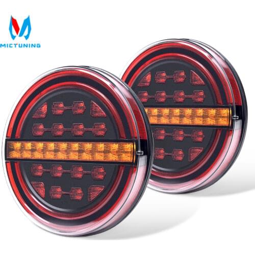 MICTUNING 2Pcs 5.3" Amber Round LED Trailer Light with Brake Light/ DRL/ Flow Amber Turn Signal for Car Truck Ships Buses Vans