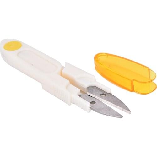 Mini Spring U Shape Scissors Plastic Handle Safety Cover Sewing Scissors Thread Embroidery Cross-stitch Cutter Portable Cutter