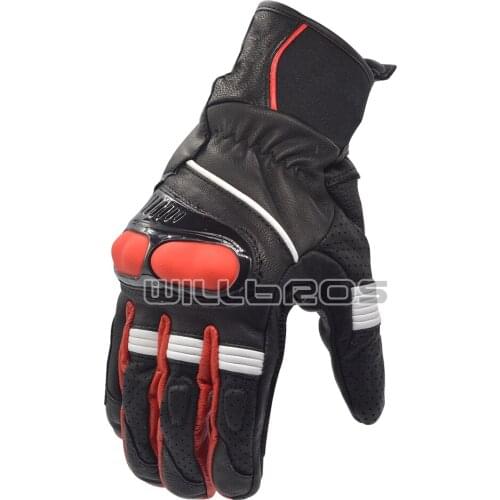 Hyperion Genuine Leather Motorbike Gloves Black White Red Gloves Motorbike atv bike guantes luvas full finger gloves