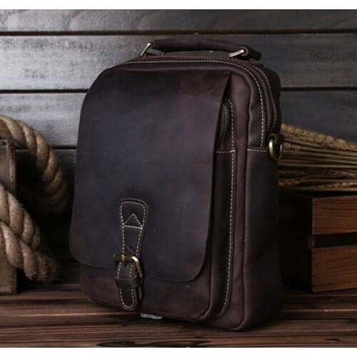 Cowboy Vintage Crazy horse leather men shoulder bag genuine leather Messenger bag men crossbody bag sing leisure bag medium