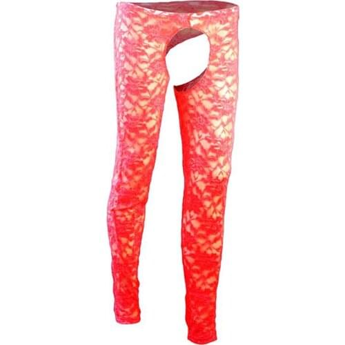 Hot Pants Sissy Gay Fetish Sexy Lingerie See-through Lace Stretchy Open Crotch Exotic Underwear Men Leggings Low Waist Long Pant