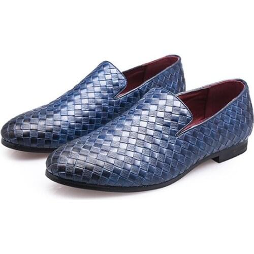 Calados Masculino British Style Men Genuine Leather Crocodile Weave Pointed Toe Wedding Metallic Formal Loafers Oxford Shoes